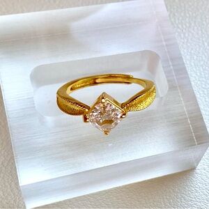 Gold Tone Ring with Square Clear Stone